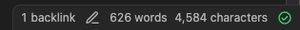 a screenshot showing that the current note has 1 backlink, along with the word count of the note