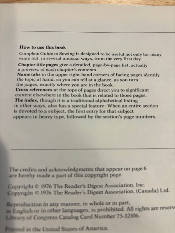 a page of the sewing book on How To Use This Book, including: designed to be useful not only for many years but in several unusal ways, from the very first day.