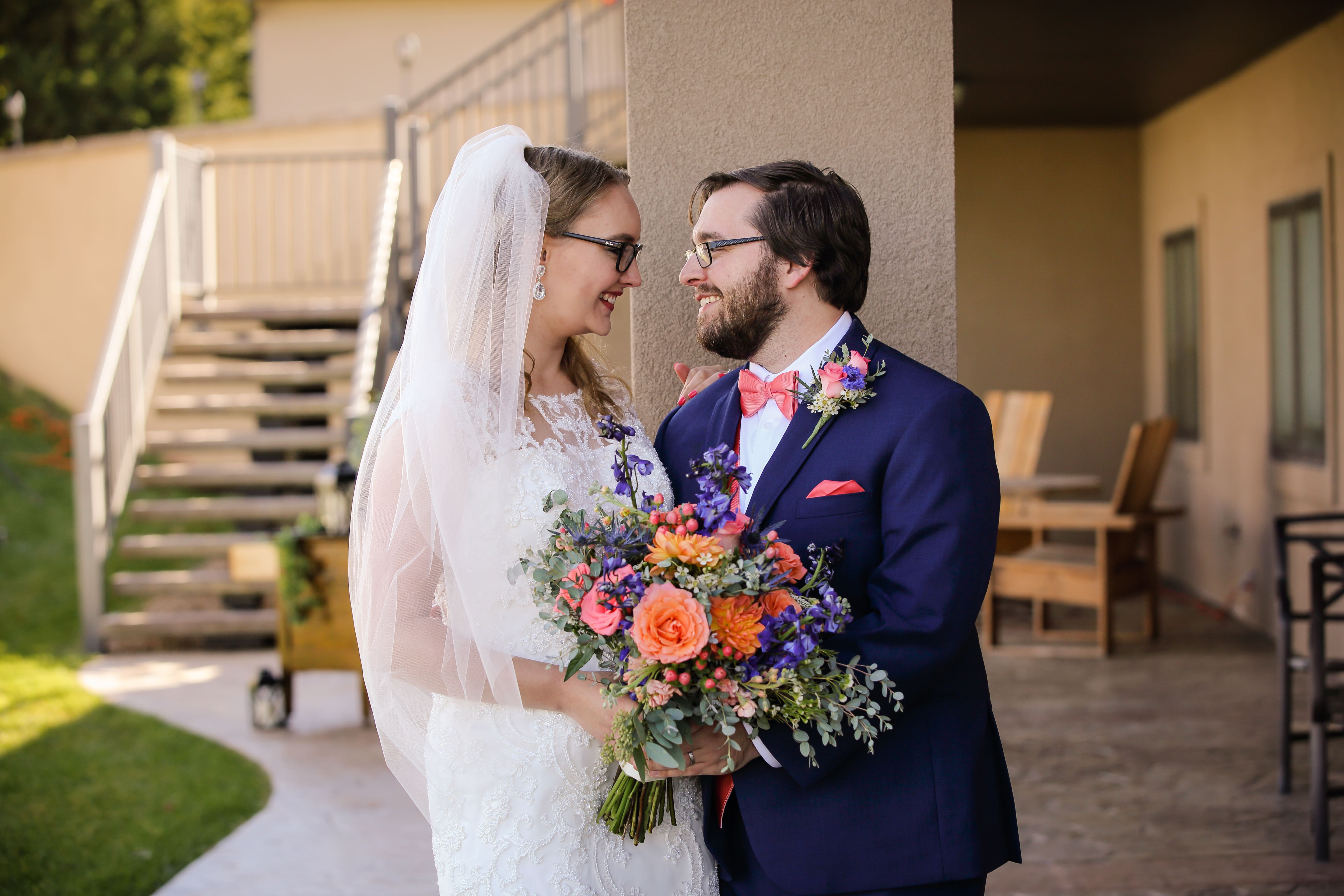 Cassey and Wren in their wedding finery